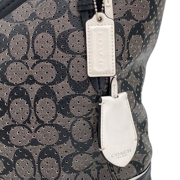 Coach Peyton Perforated Zip Top Tote F29886 Black White Signature Logo - Picture 2 of 16